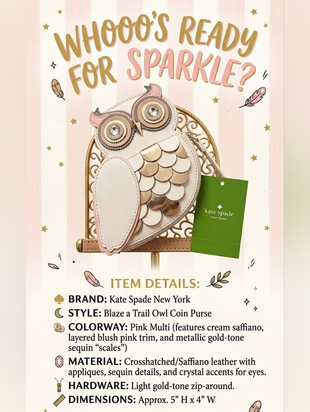 Kate Spade "Blaze a Trail" Owl Coin Purse